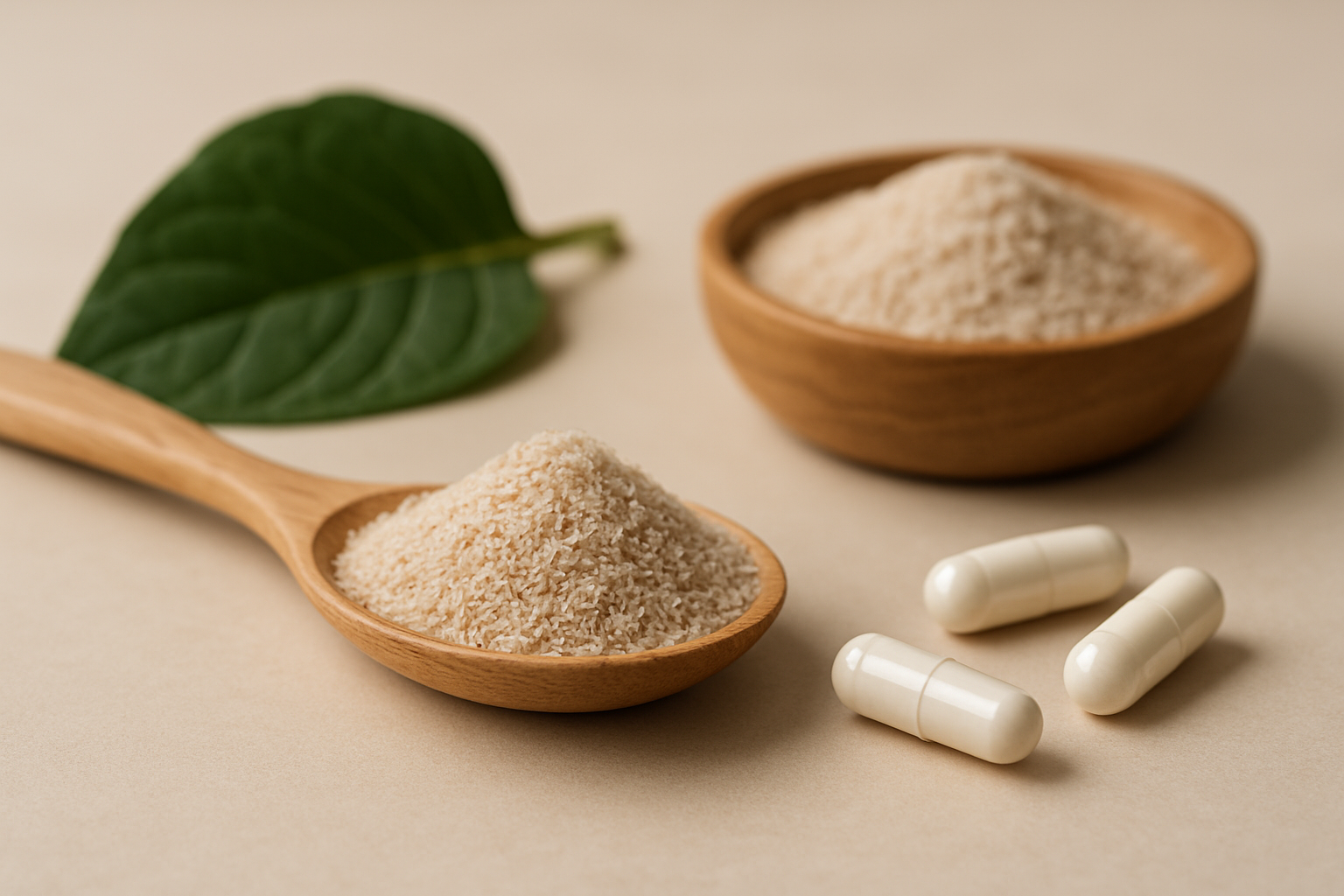 Gesunde Darmflora dargestellt mit probiotischen Lebensmitteln, Flohsamen und frischem Gemüse