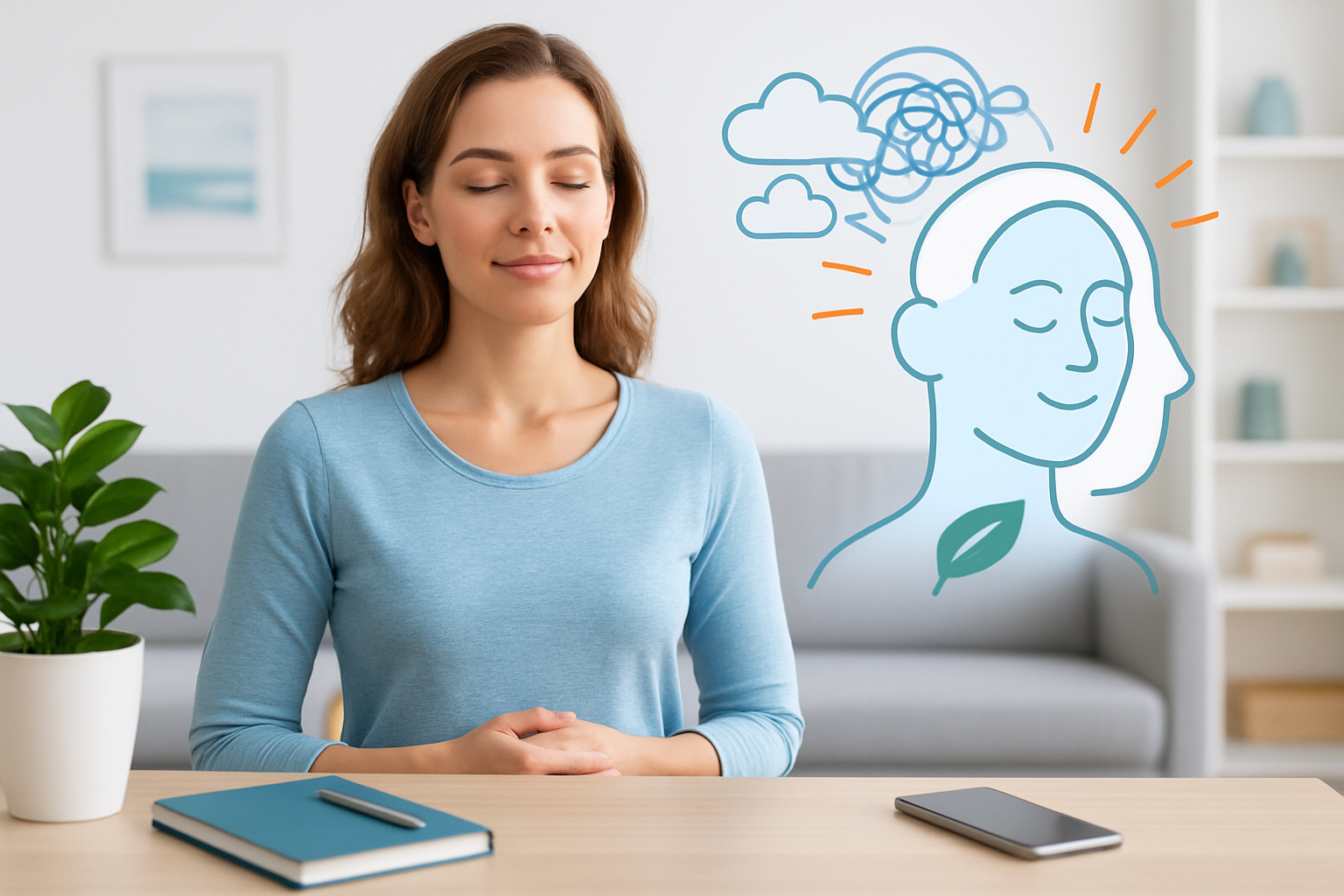 Frau praktiziert Meditation und Achtsamkeit für Mental Detox in ruhiger Natur