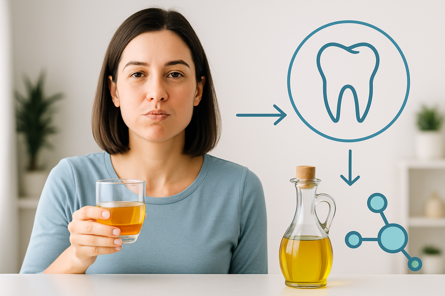 Frau beim morgendlichen Ölziehen mit Kokosöl als natürliche Entgiftungsmethode